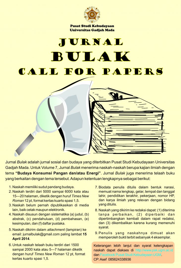 JURNAL BULAK Call For Papers – Pusat Studi Kebudayaan